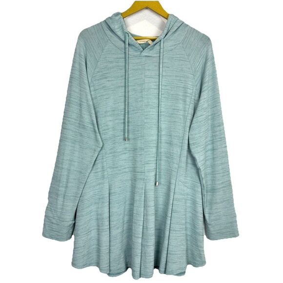 Soft Surroundings Asymmetric Hoodie Tunic Top Size XL Aqua Blue Lagenlook Beachy - Picture 1 of 7